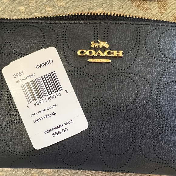 NWT COACH Corner Zip Wristlet In Signature Leather/Midnight Blue - Picture 3 of 6